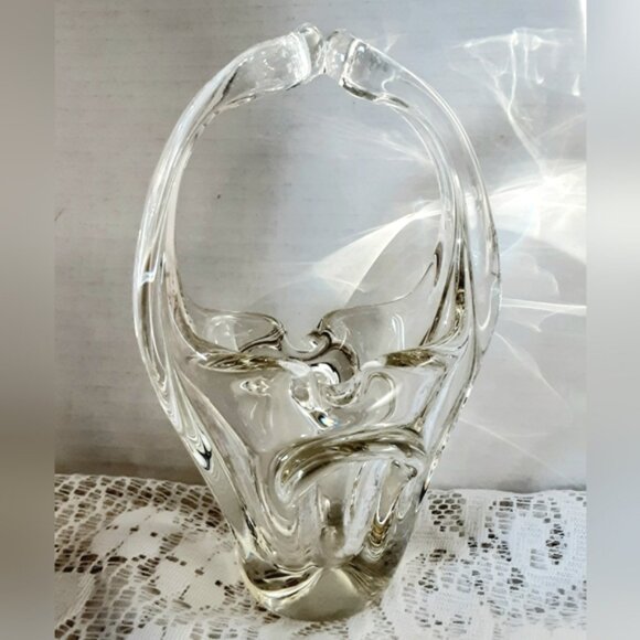 Vintage Art Glass Basket Clear 8inch tall Mid-century Modern Decor - Picture 7 of 8